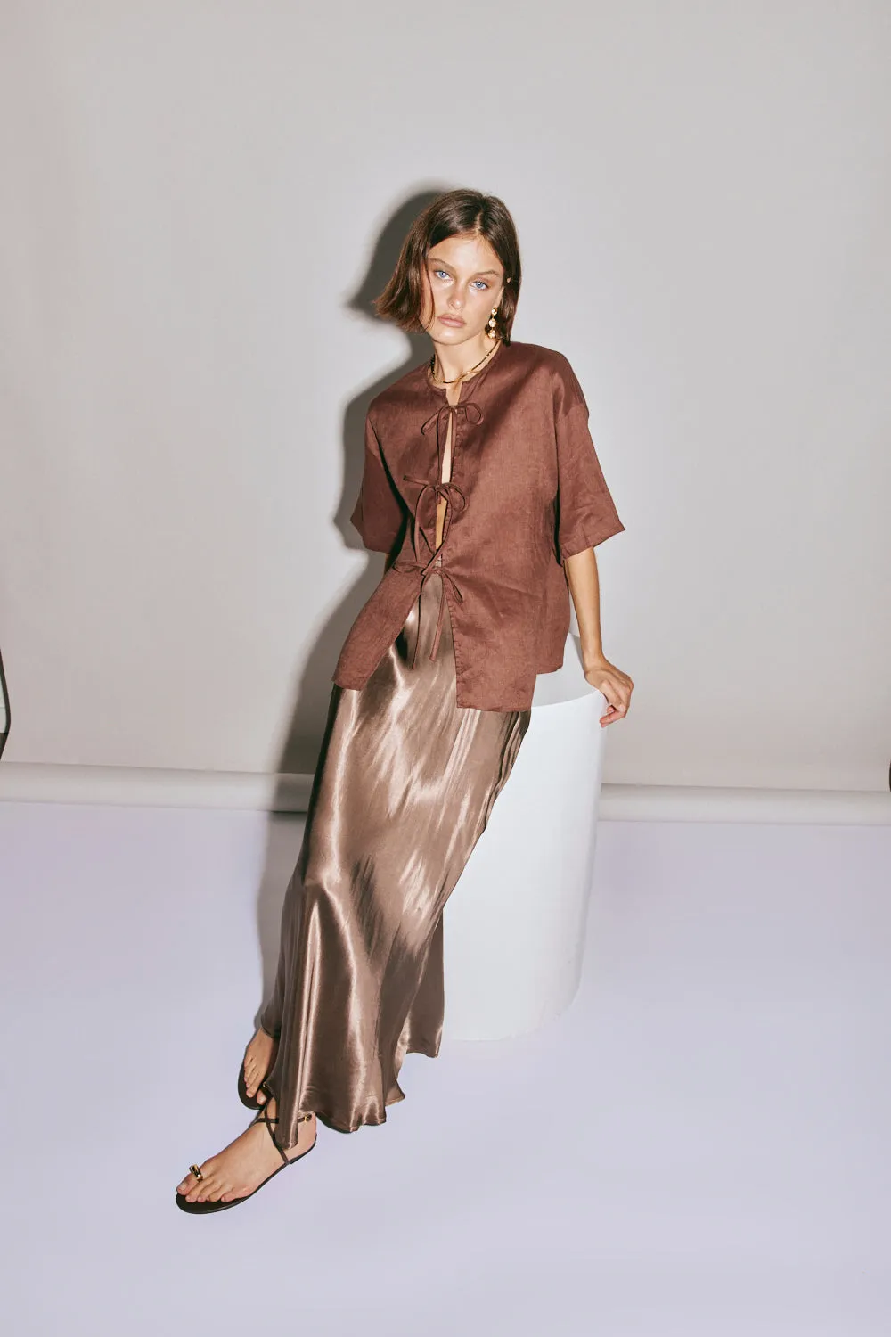 Florence Bias Cut Maxi Skirt Chocolate