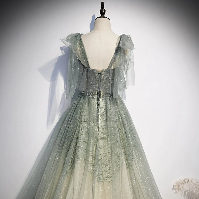 Green tulle long prom dress evening dress evening dress KS6998