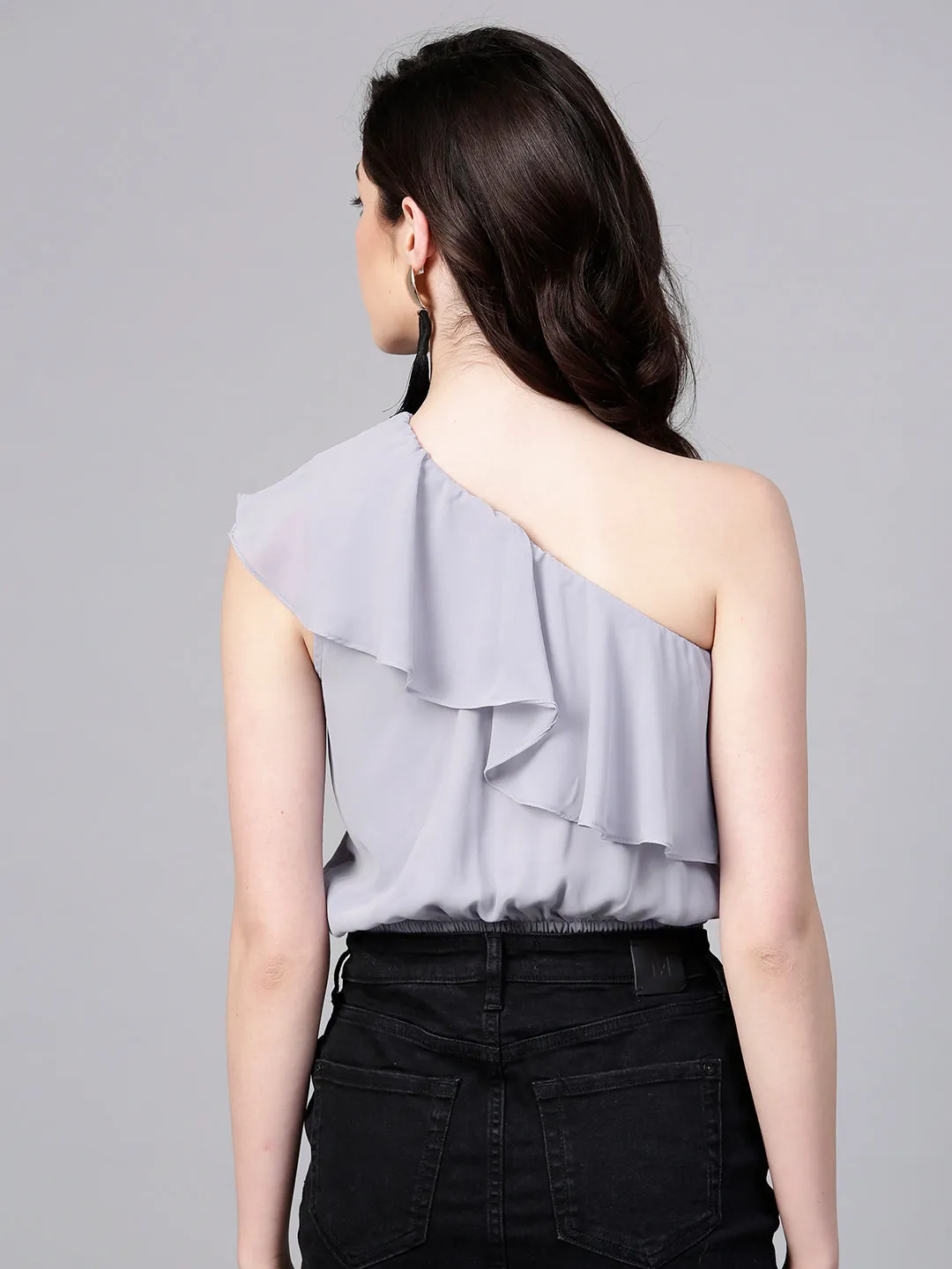 Grey One Shoulder Crop Top