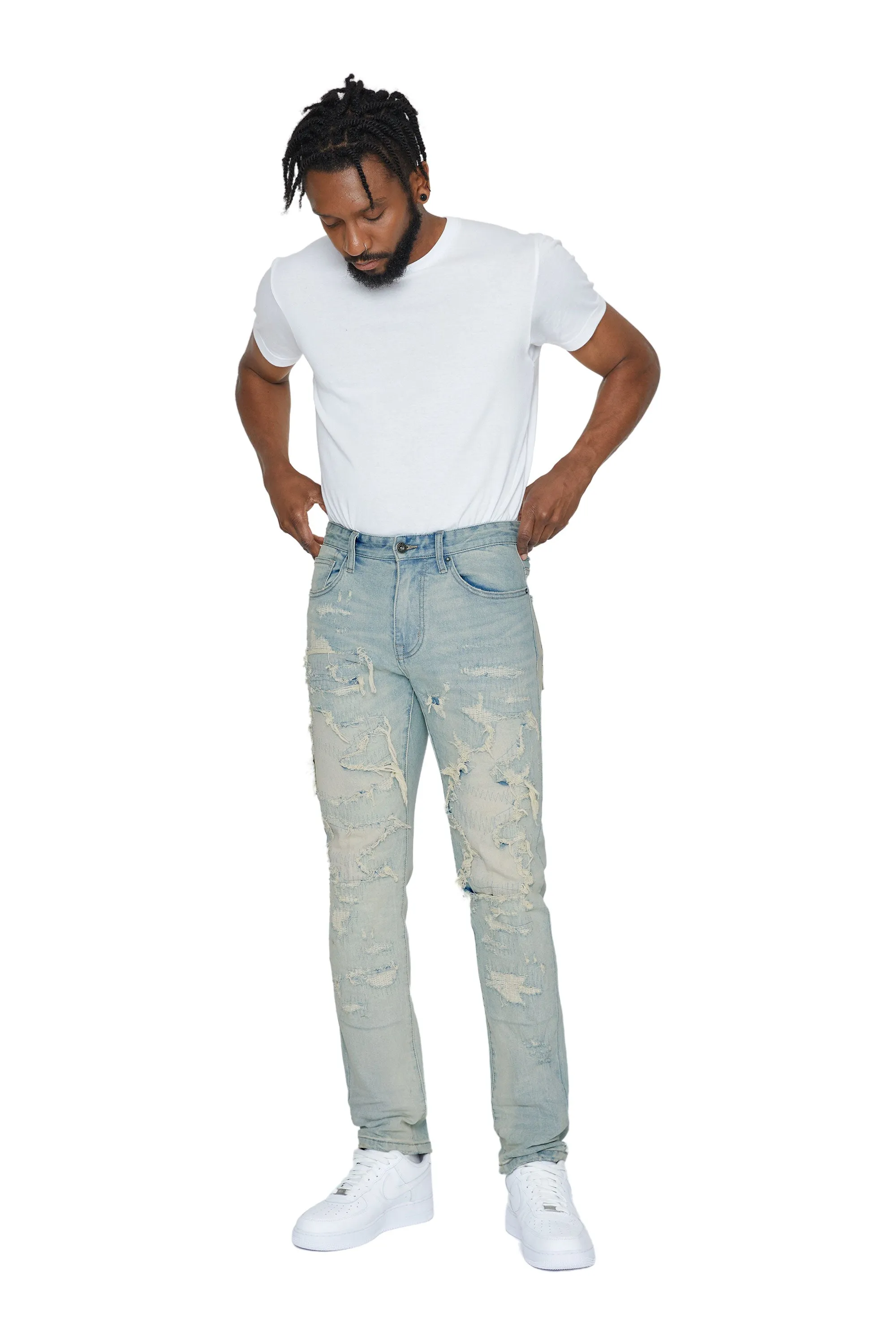 Heavy Distressed Jeans - Elm Blue