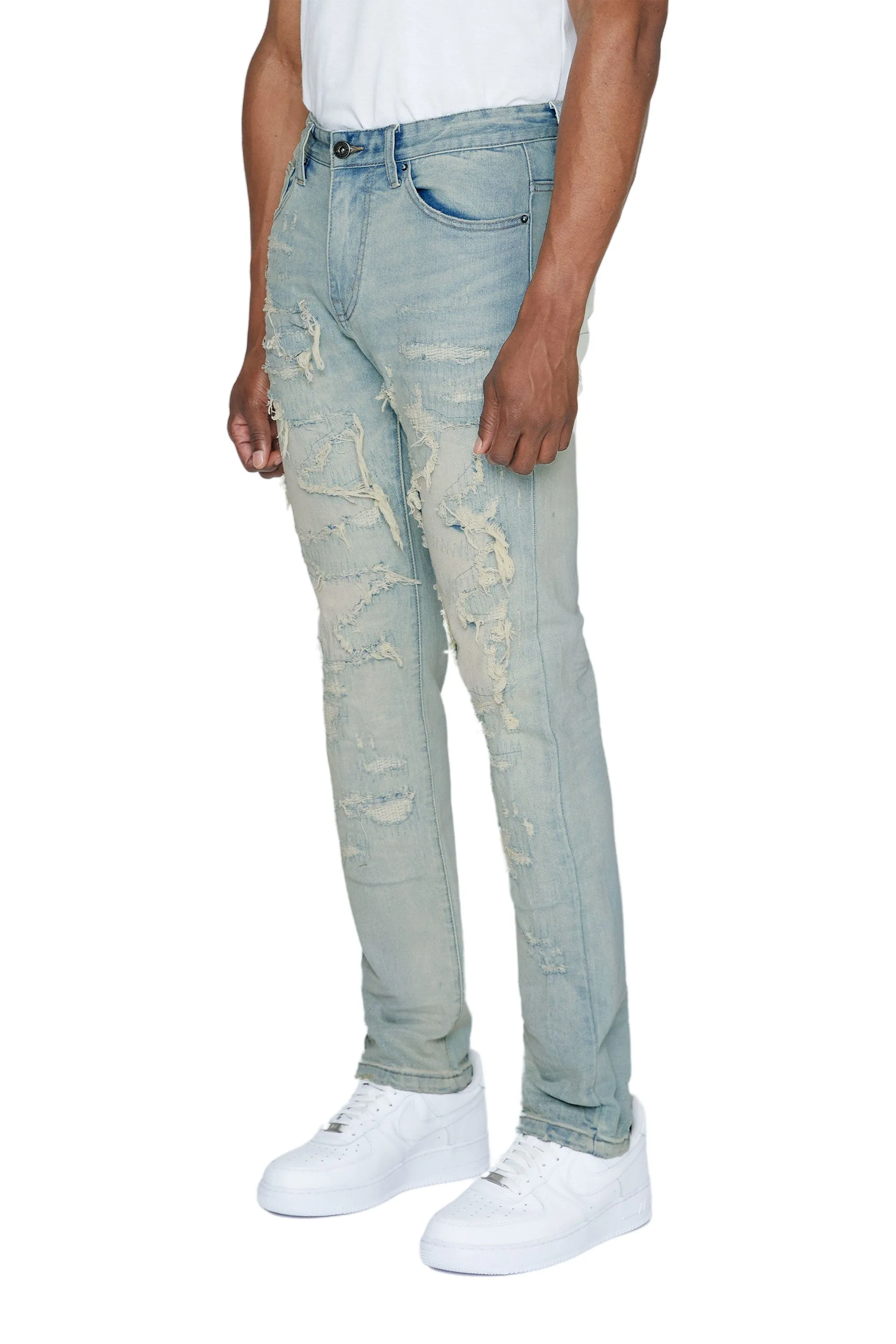 Heavy Distressed Jeans - Elm Blue