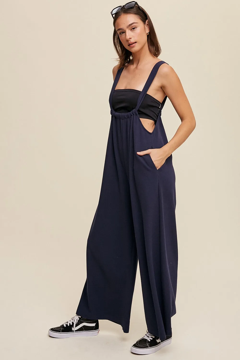 Jumpsuit - Knitted Drawstring - Navy