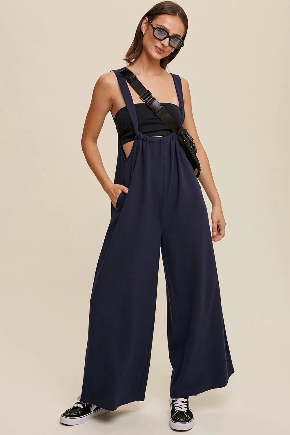 Jumpsuit - Knitted Drawstring - Navy