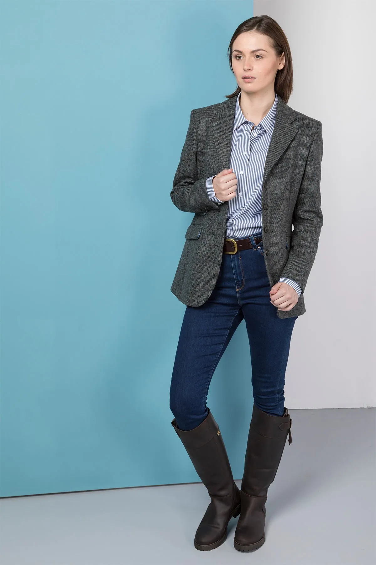 Stylish Long Womens Tweed Blazer