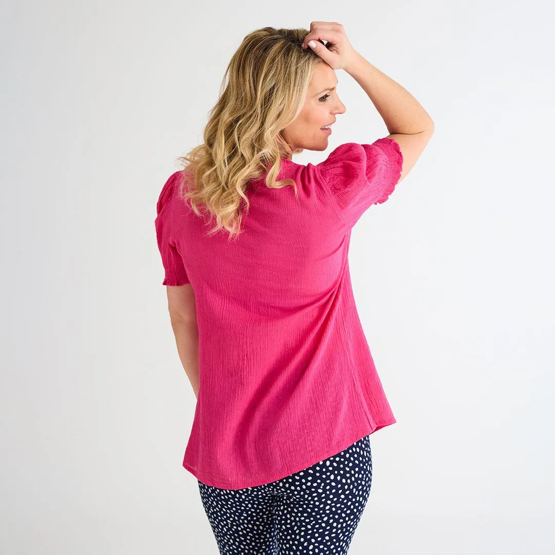 Ladies Tie Neck Crinkle Top