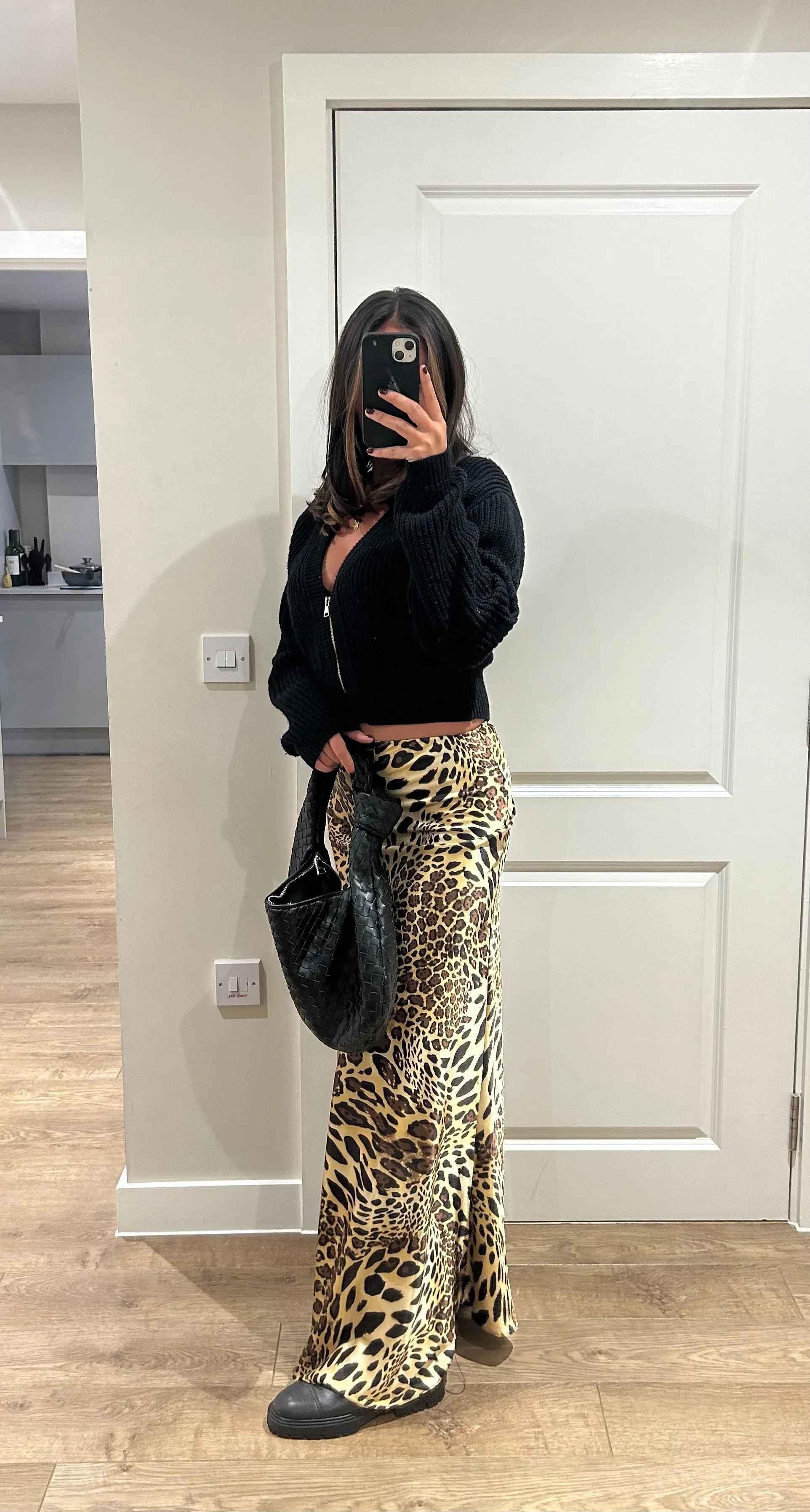 Leopard Print Satin Maxi Skirt