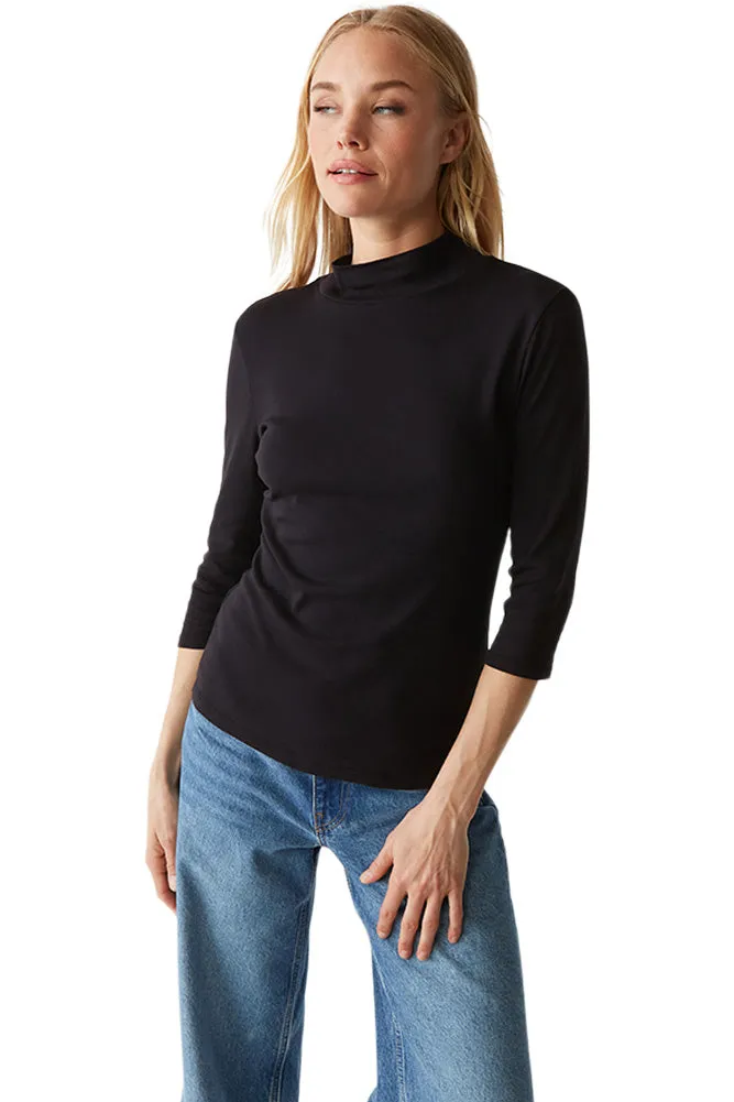 Michael Stars Nico Mock Neck Tee in Black