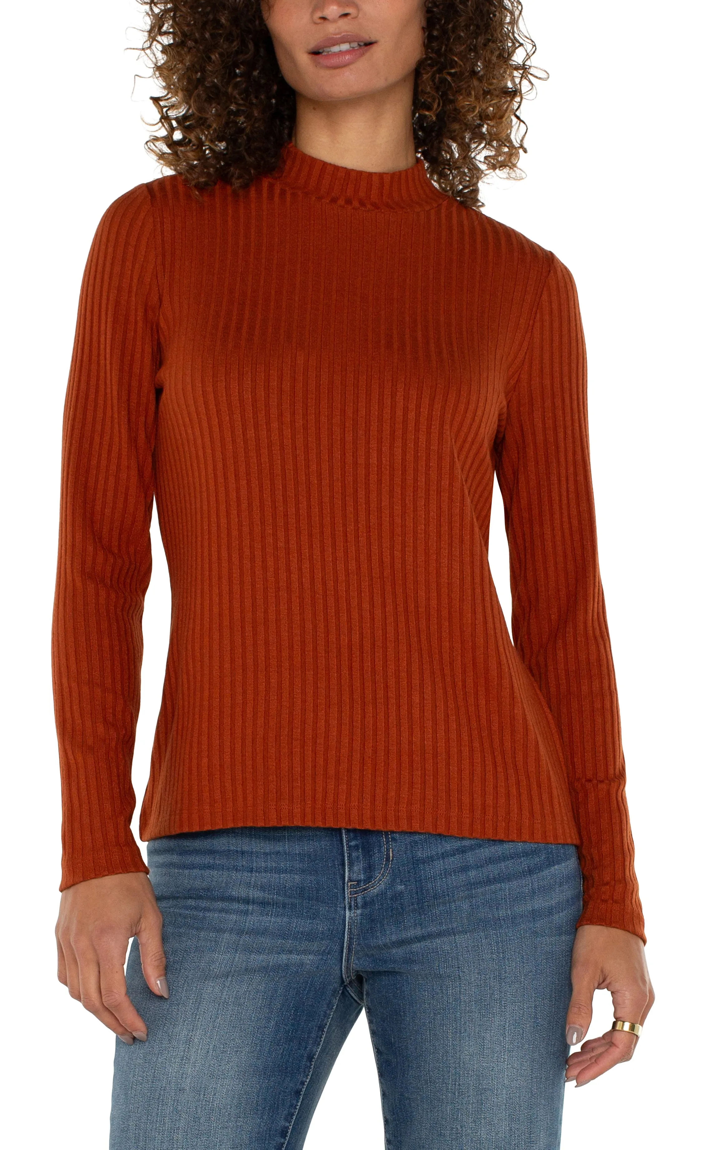 MOCK NECK LONG SLEEVE KNIT TOP