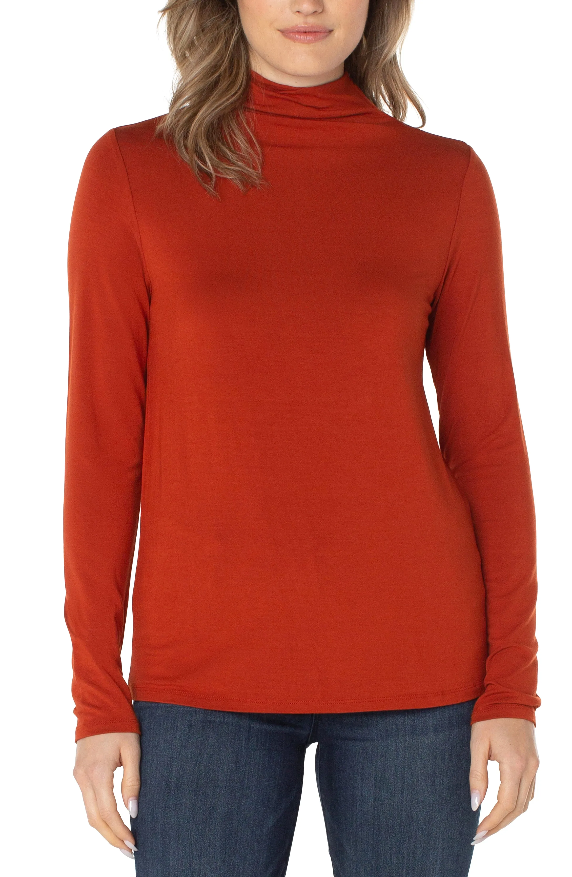 MOCK NECK LONG SLEEVE KNIT TOP