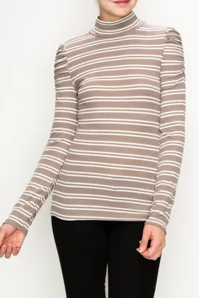 MONICA LONG SLEEVE MOCK NECK STRIPE PRINT TOP