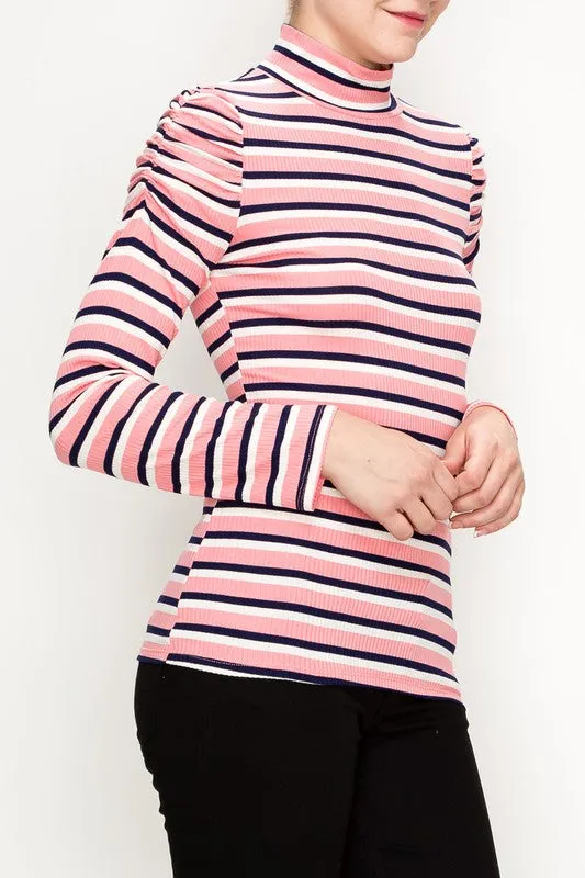 MONICA LONG SLEEVE MOCK NECK STRIPE PRINT TOP