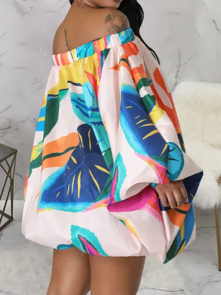 Off-Shoulder Print Batwing Dress