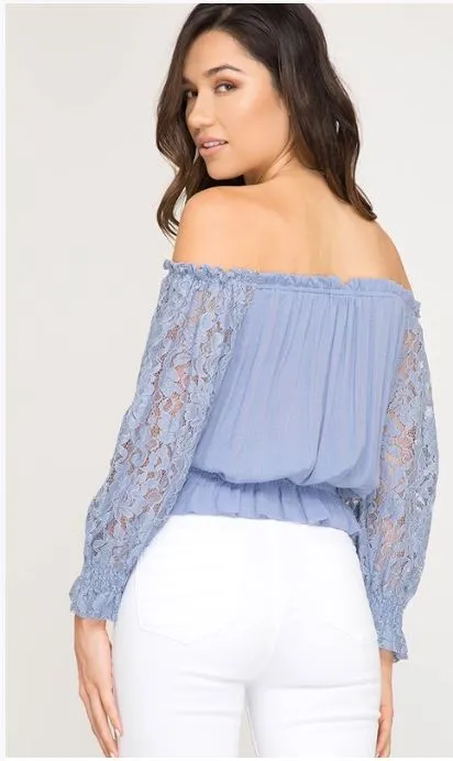 Off The Shoulder Lace Sleeve Top