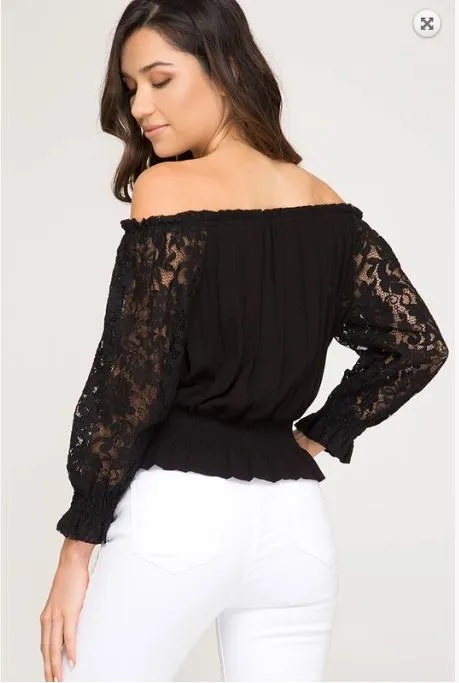 Off The Shoulder Lace Sleeve Top