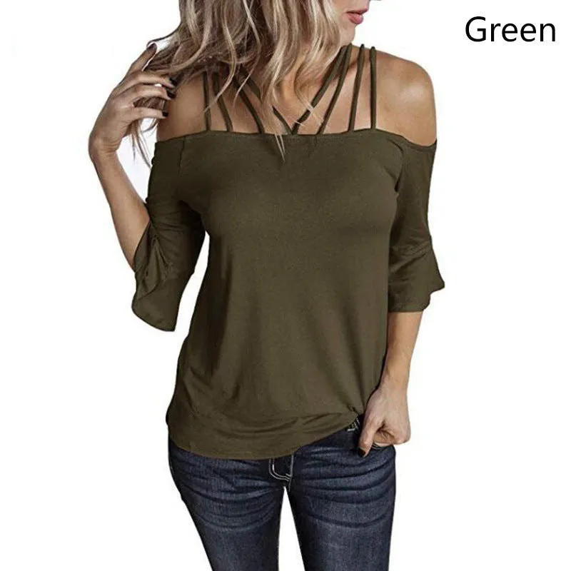 Oversized Strappy Off The Shoulder Tops Puff Sleeve