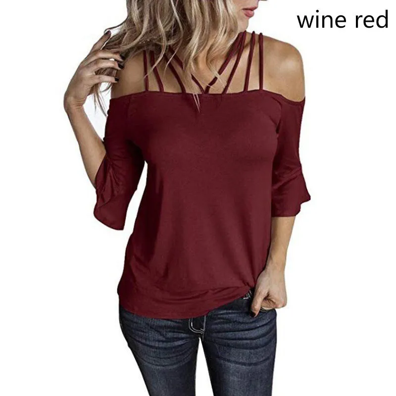 Oversized Strappy Off The Shoulder Tops Puff Sleeve