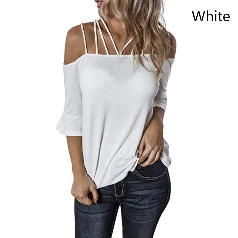 Oversized Strappy Off The Shoulder Tops Puff Sleeve