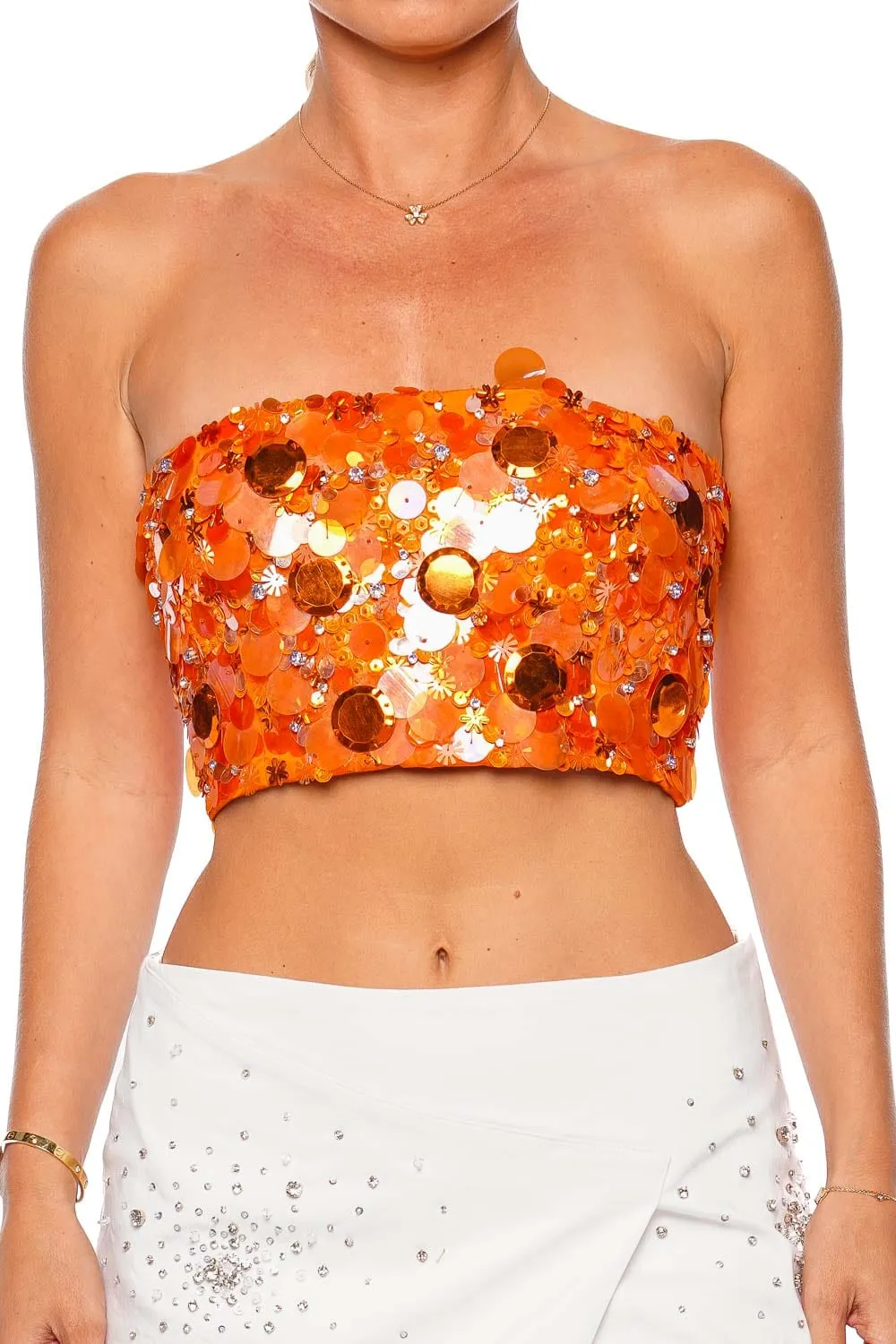 Pailette Embroidered Bustier Crop Top