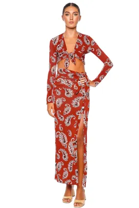 Paisley Terracotta Jersey Wrap Maxi Skirt