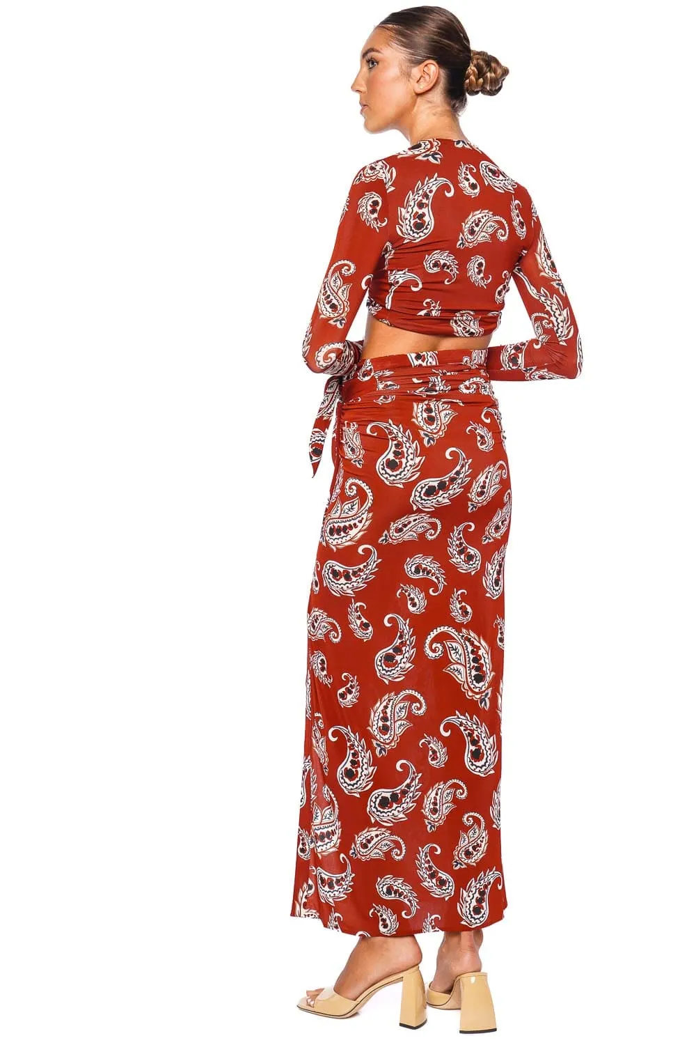 Paisley Terracotta Jersey Wrap Maxi Skirt