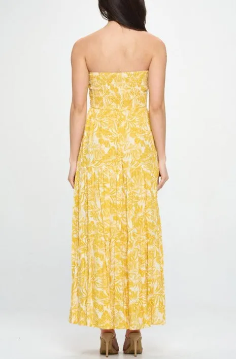 Palm Print Tube Maxi Dress