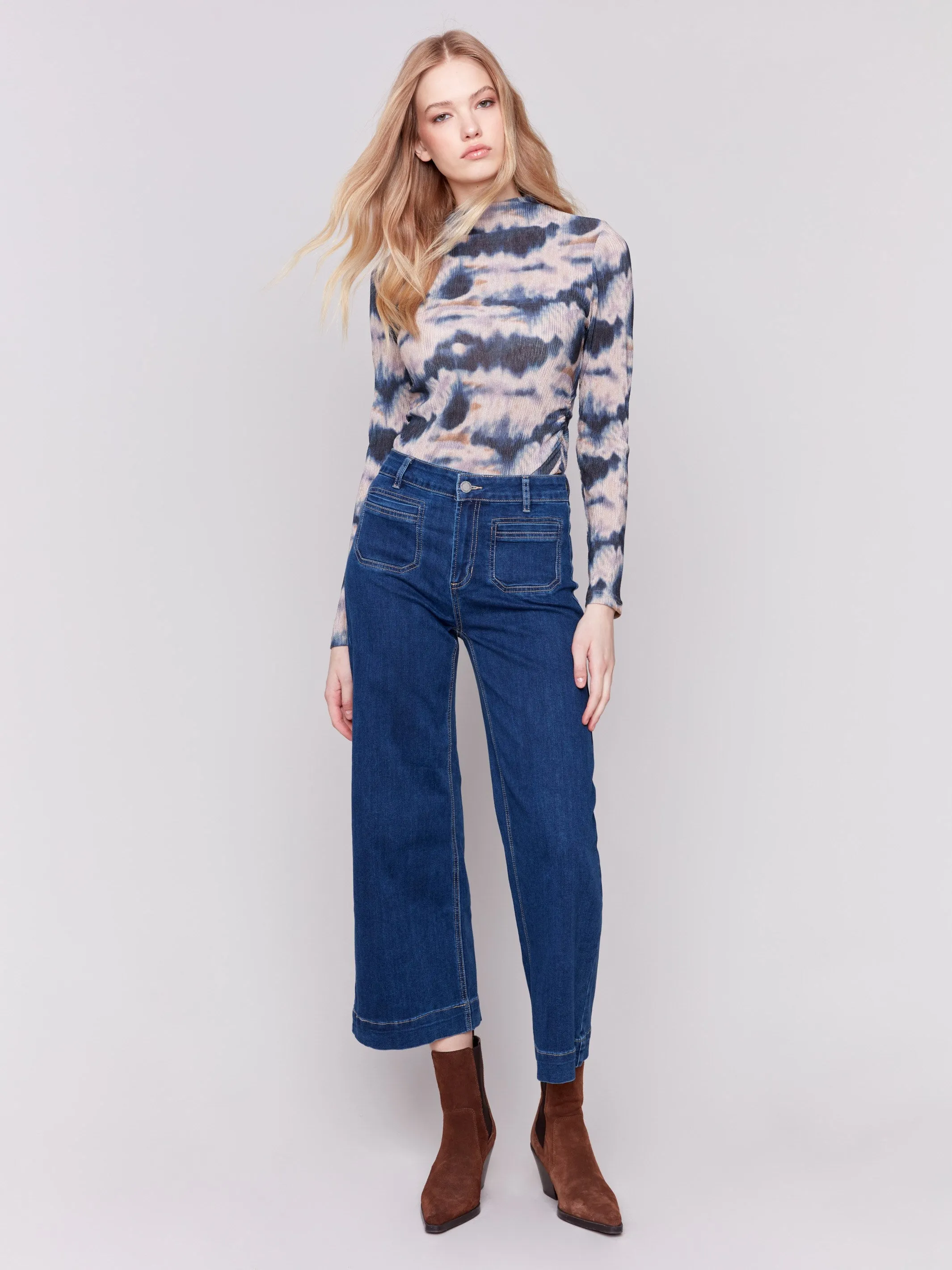 Patch Pocket Flare Jeans - Indigo