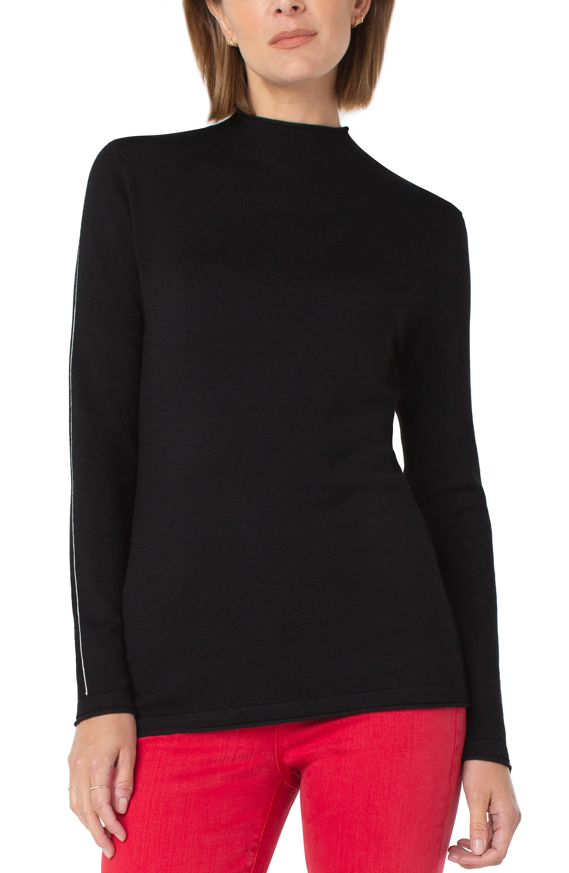 PETITE MOCK NECK ROLLED HEM LONG SLEEVE SWEATER