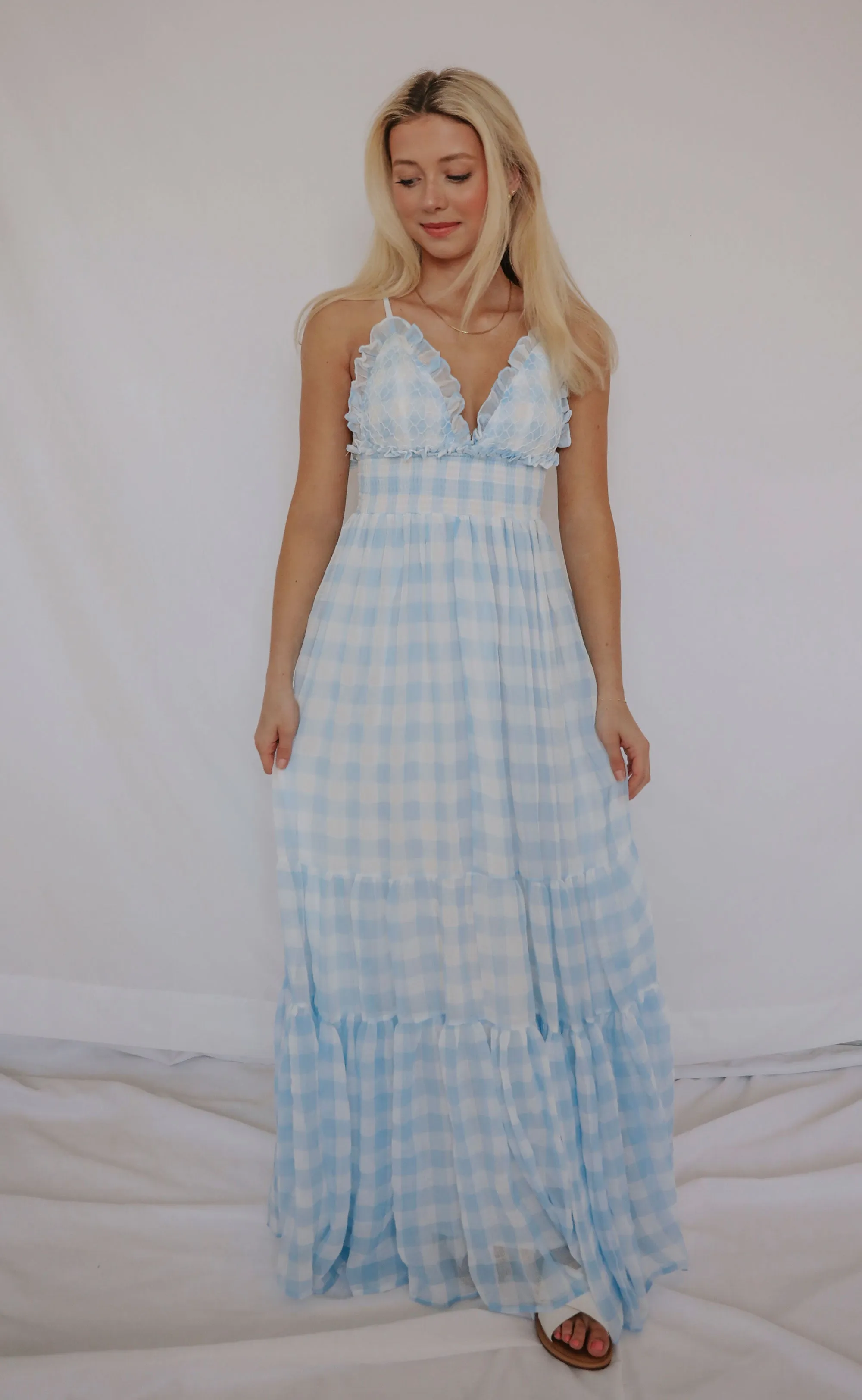 piece of me plaid maxi dress - blue