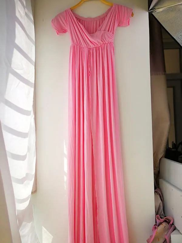 Pink Off The Shoulder Maternity Dresses Maxi