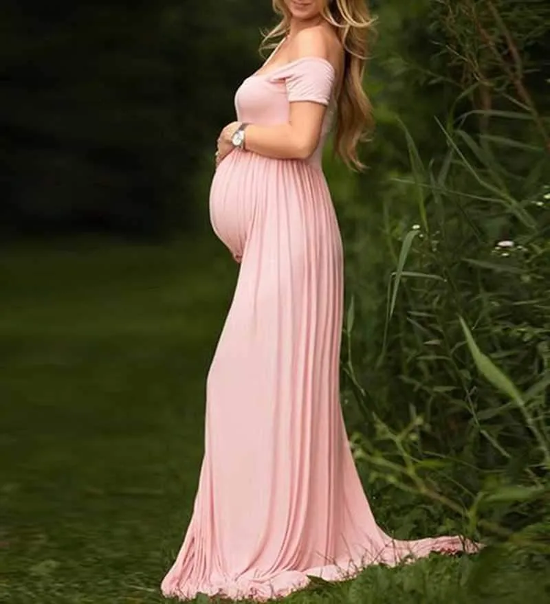 Pink Off The Shoulder Maternity Dresses Maxi