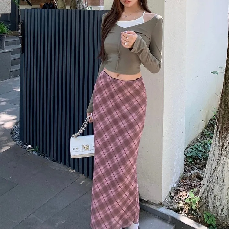 Pink Plaid Maxi Skirt