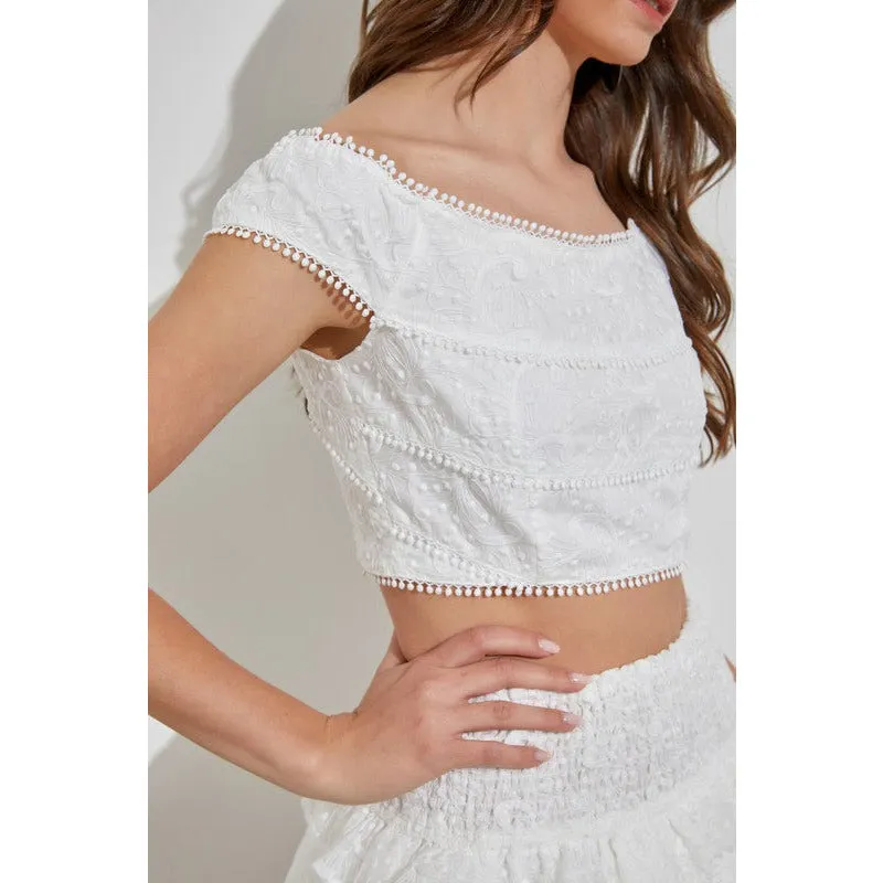 Pom Pom Trim Off the Shoulder Top