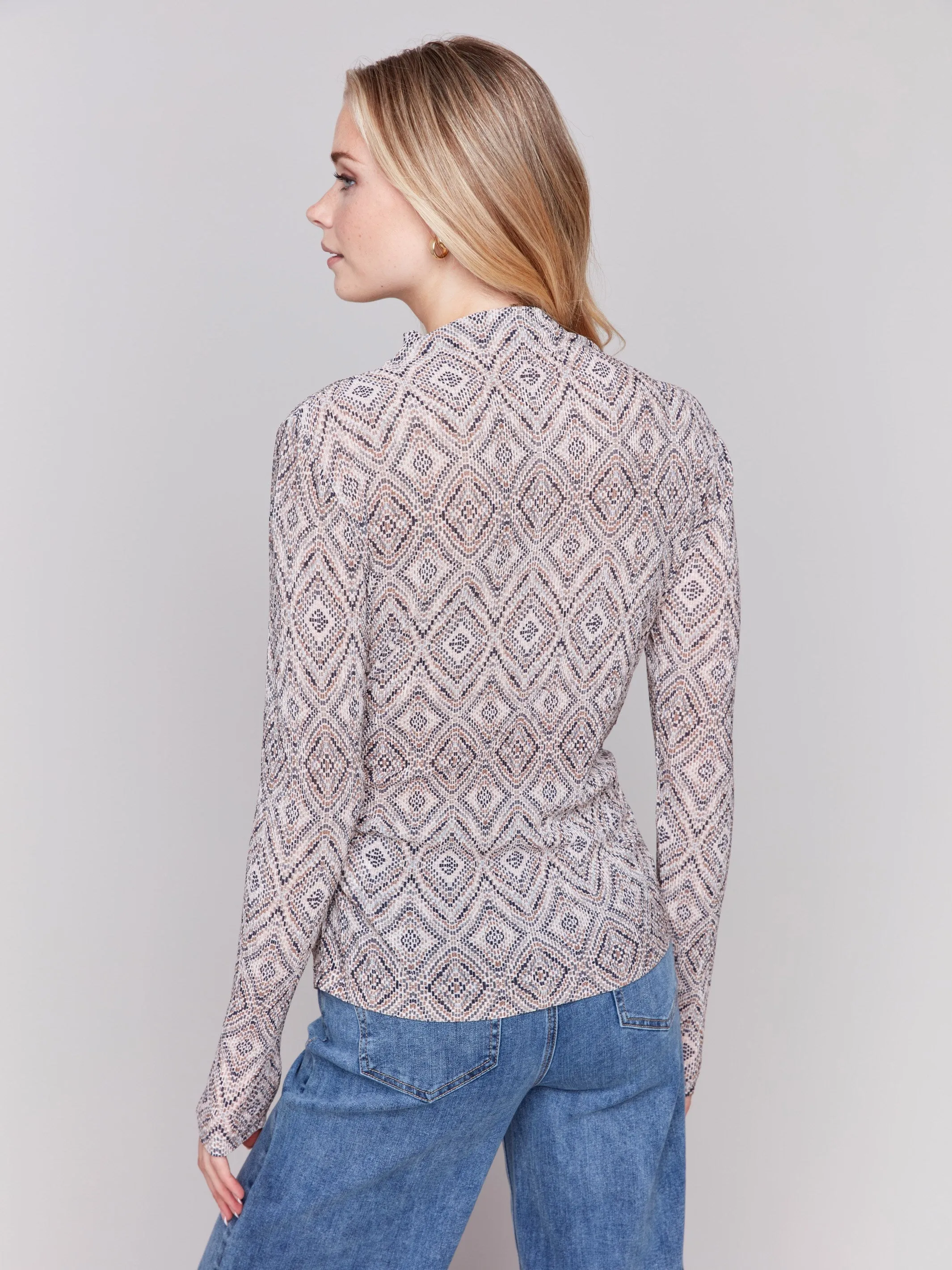 Printed Ruched Mock Neck Top - Mosaic