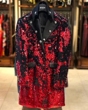 Prom Blazer - Prom 2021 - Fashion Long Jacket - Sequin Red/Black