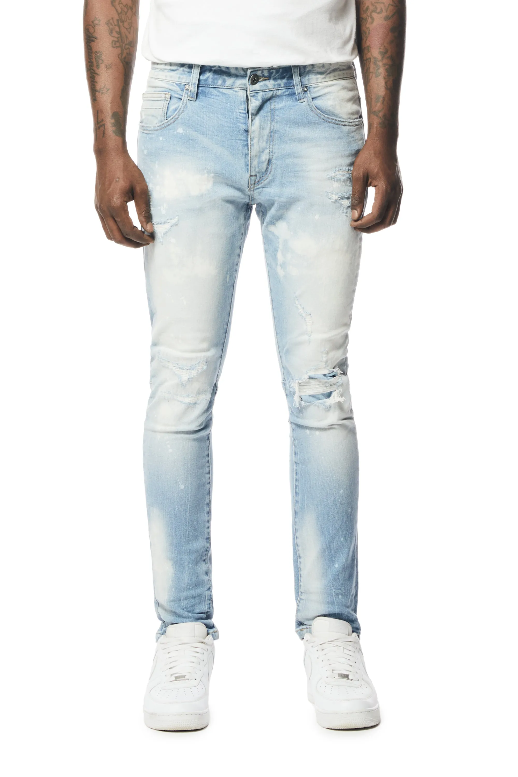 Rip & Repaired Denim Jeans - Lowell Blue