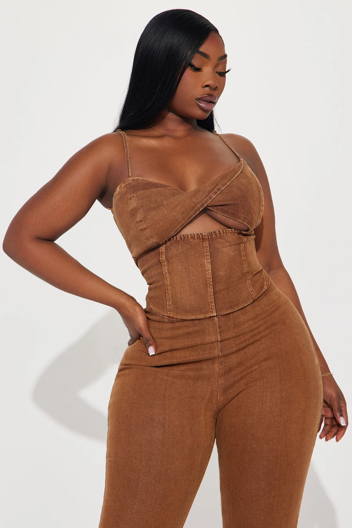 Rosabel Denim Jumpsuit - Brown