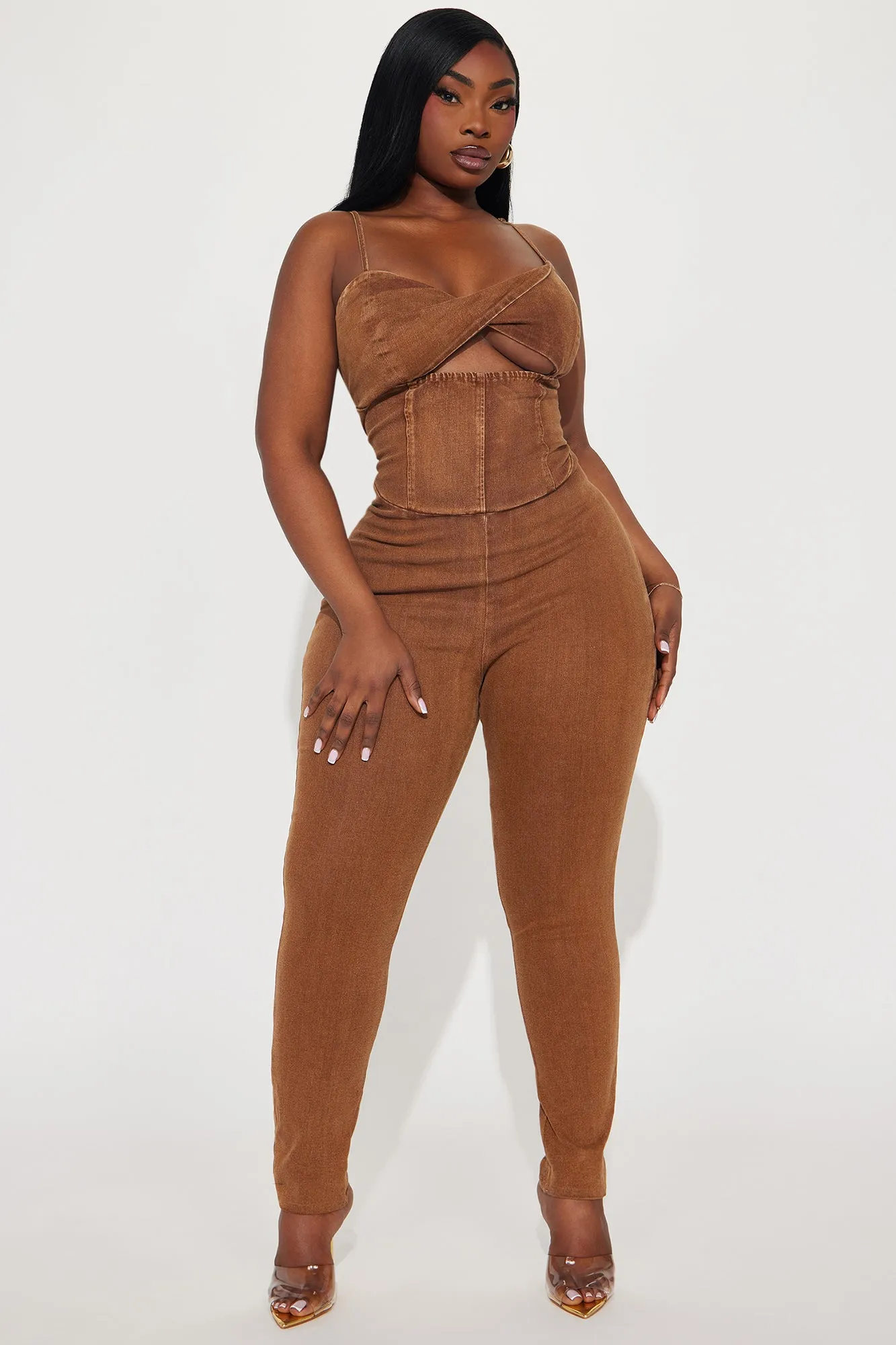 Rosabel Denim Jumpsuit - Brown