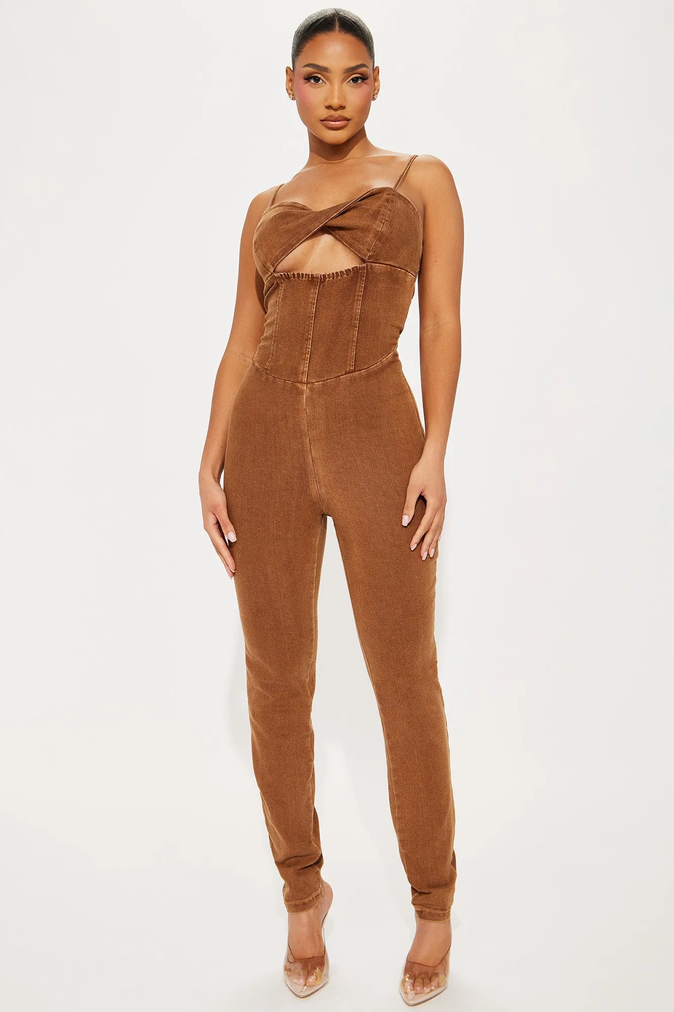 Rosabel Denim Jumpsuit - Brown