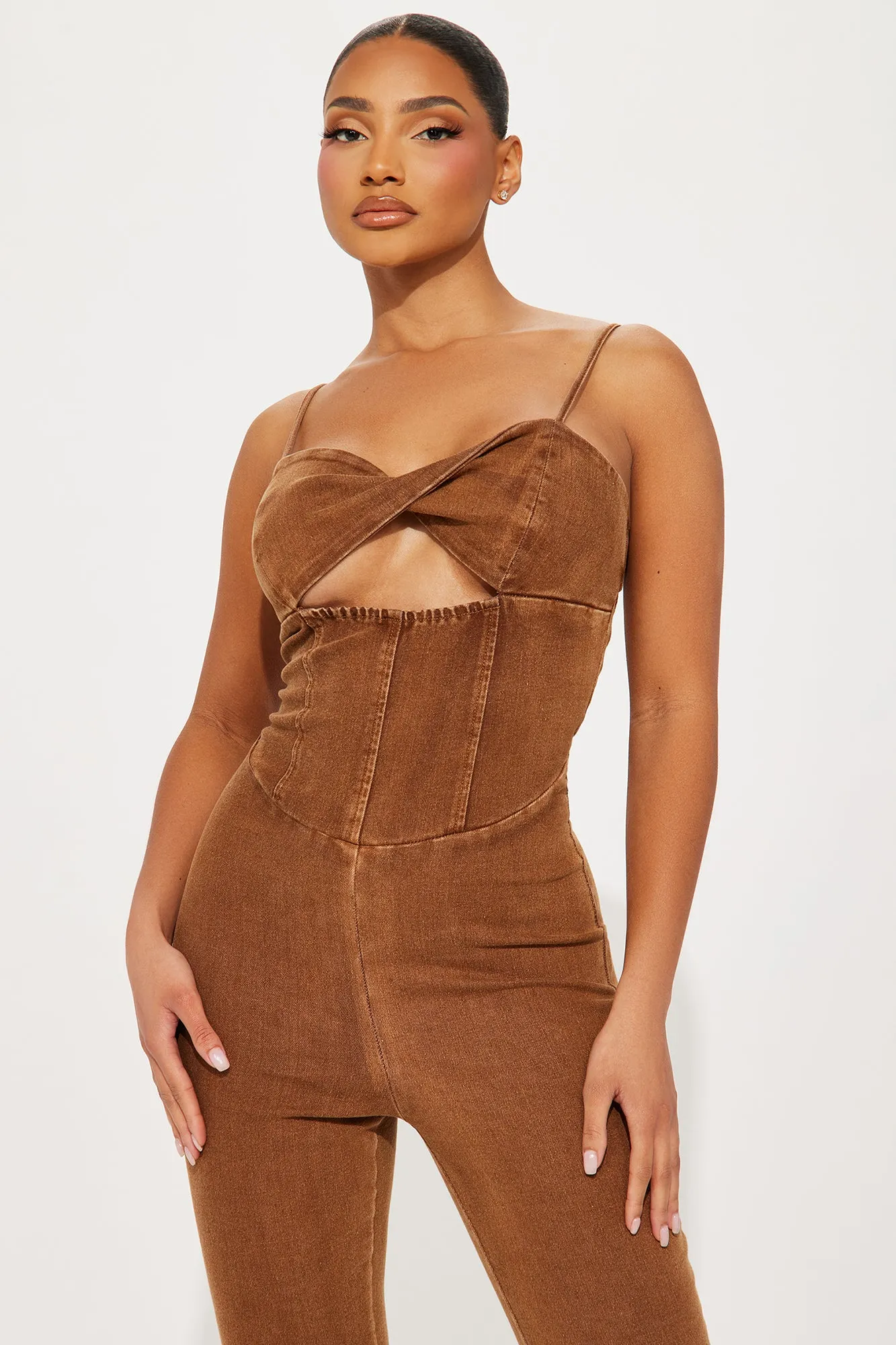 Rosabel Denim Jumpsuit - Brown