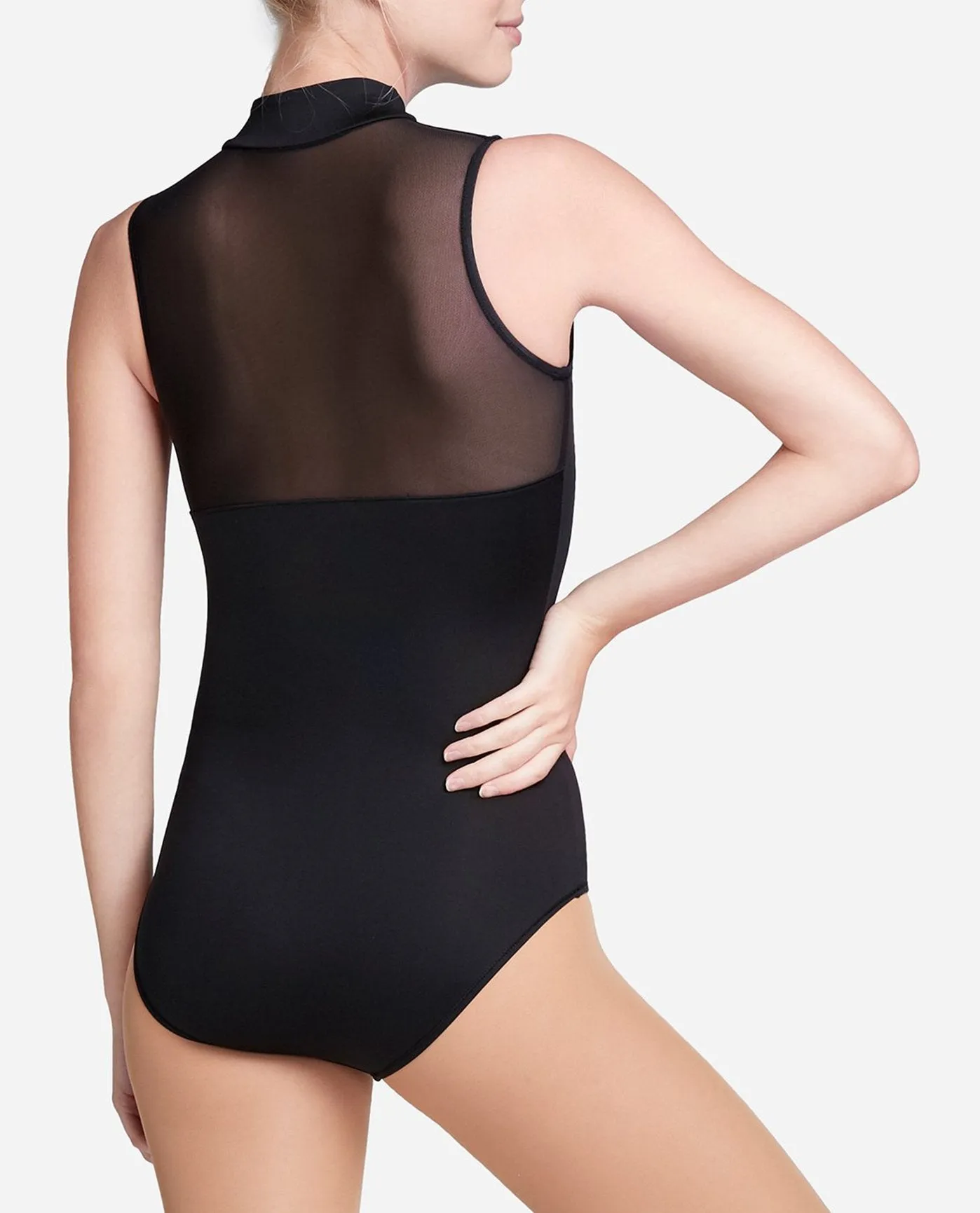 Ruched Zipper Mock Neck Leotard