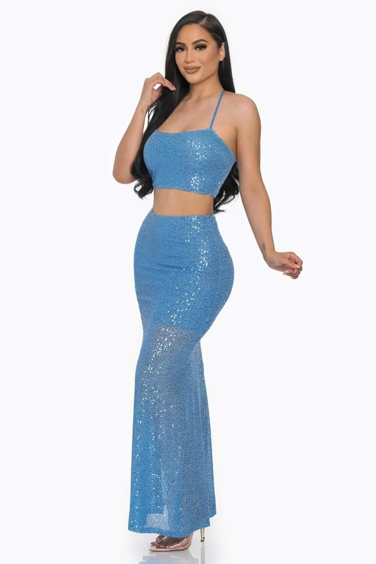 Sequin Mermaid Maxi Skirt Set