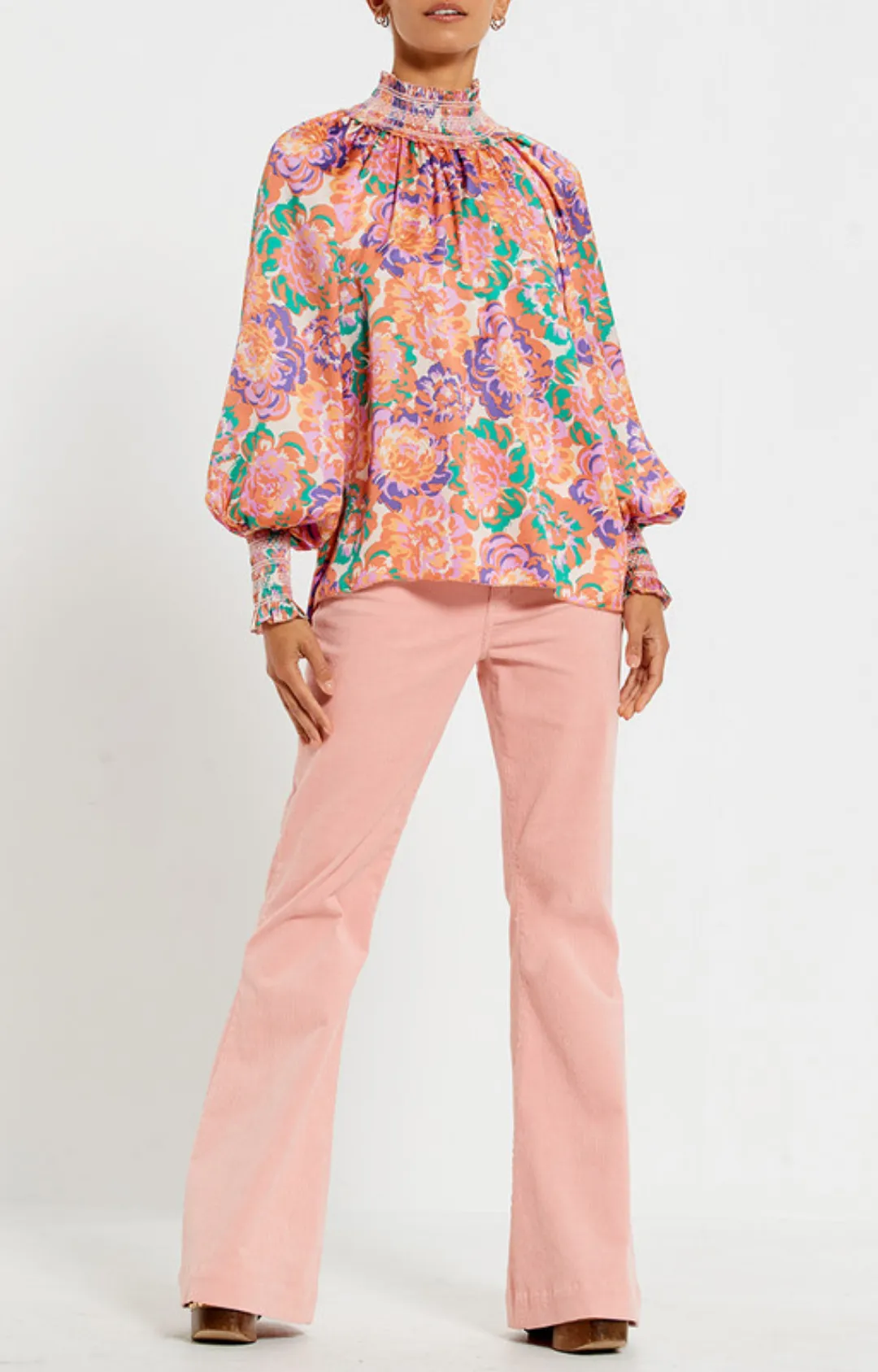 Shirred Neck Top - Peony Floral