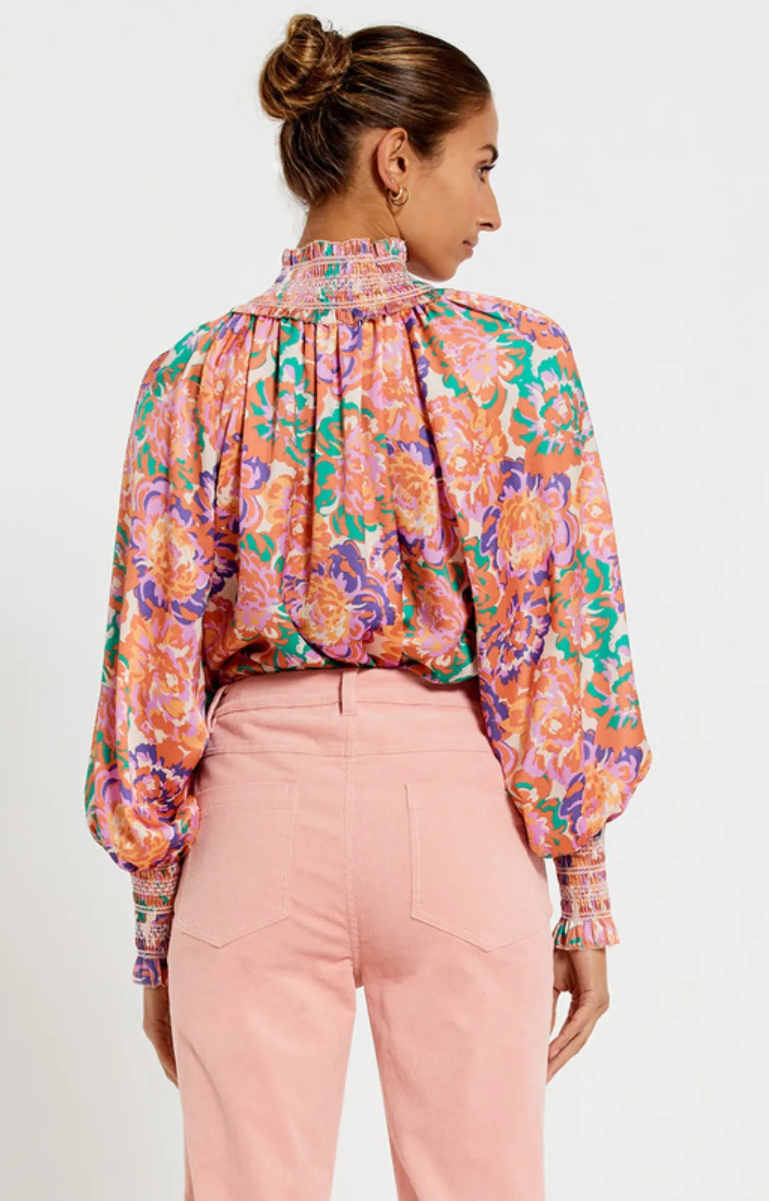 Shirred Neck Top - Peony Floral