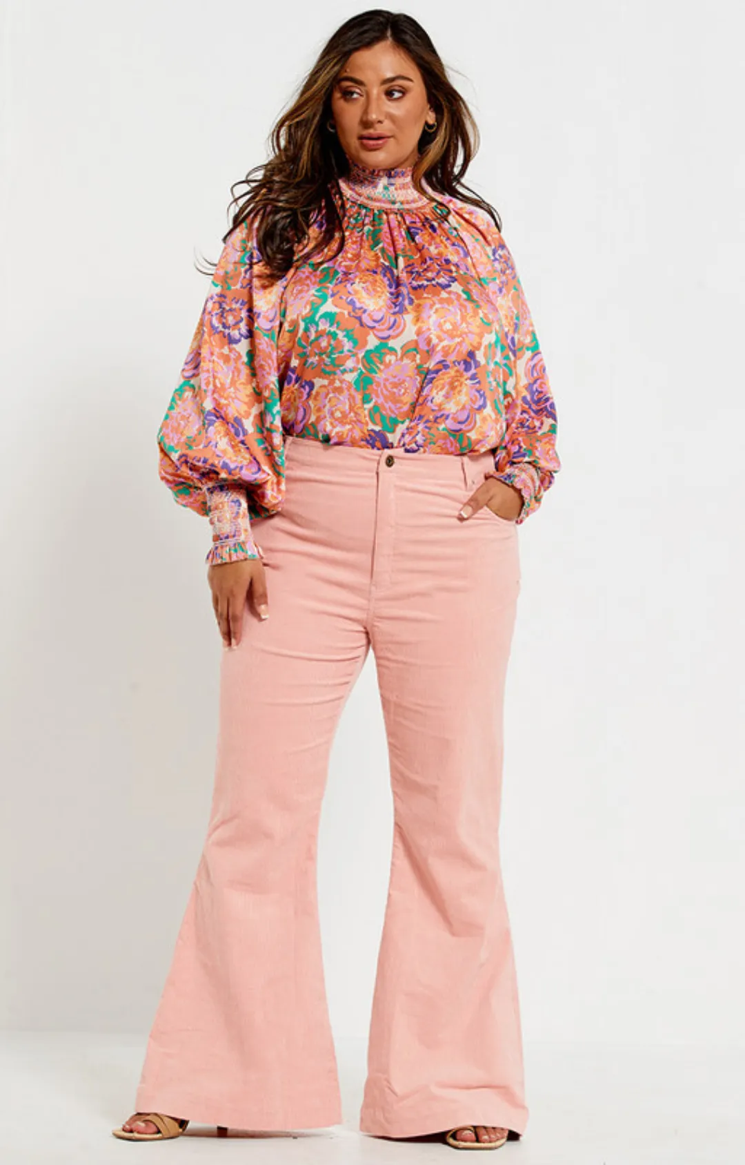 Shirred Neck Top - Peony Floral