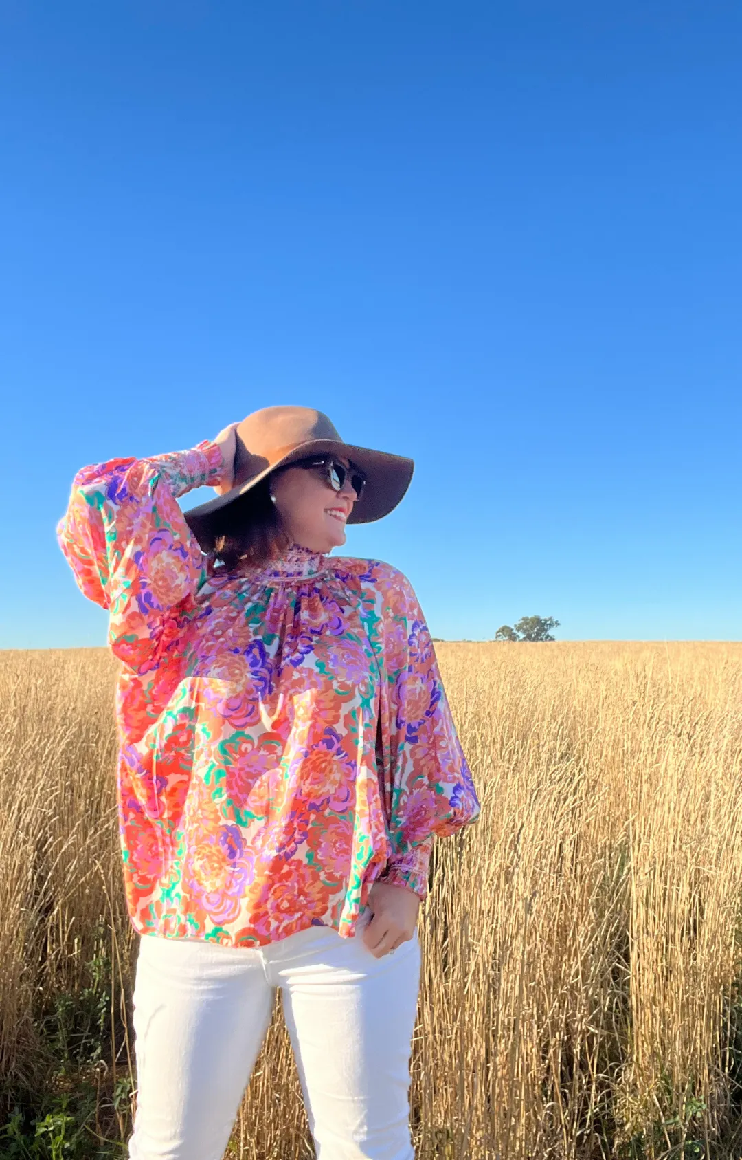 Shirred Neck Top - Peony Floral