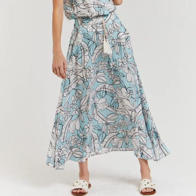 Sicily Floral Maxi Skirt (Blue)