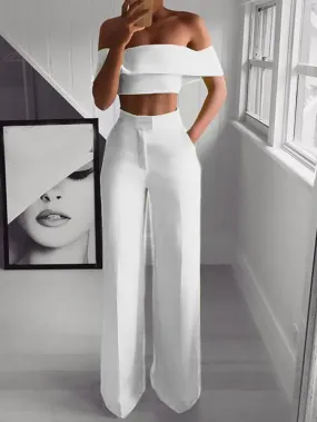 Slimming Off Shoulder Crop Top Wideleg Crop Pants