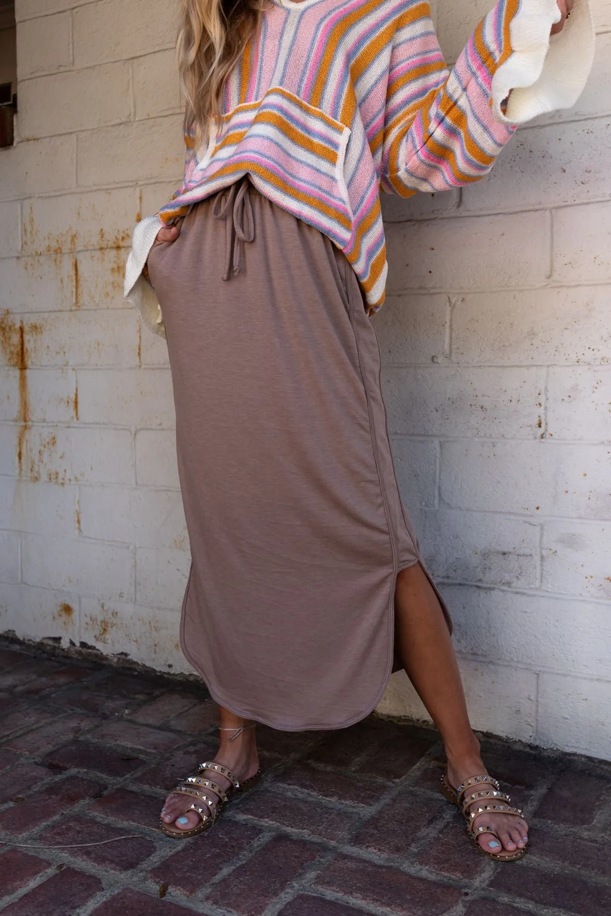 So Comfy Drawstring Maxi Skirt - Dark Taupe