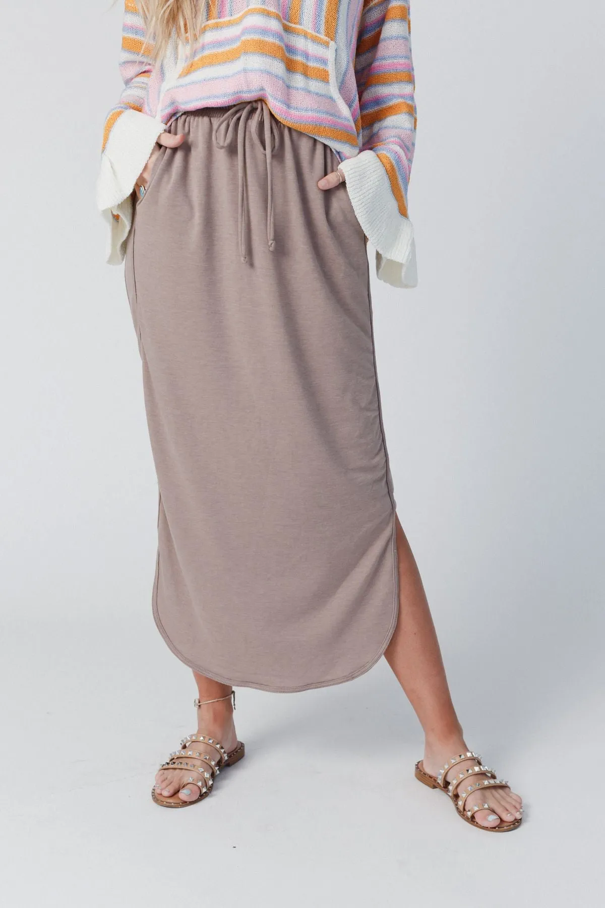 So Comfy Drawstring Maxi Skirt - Dark Taupe