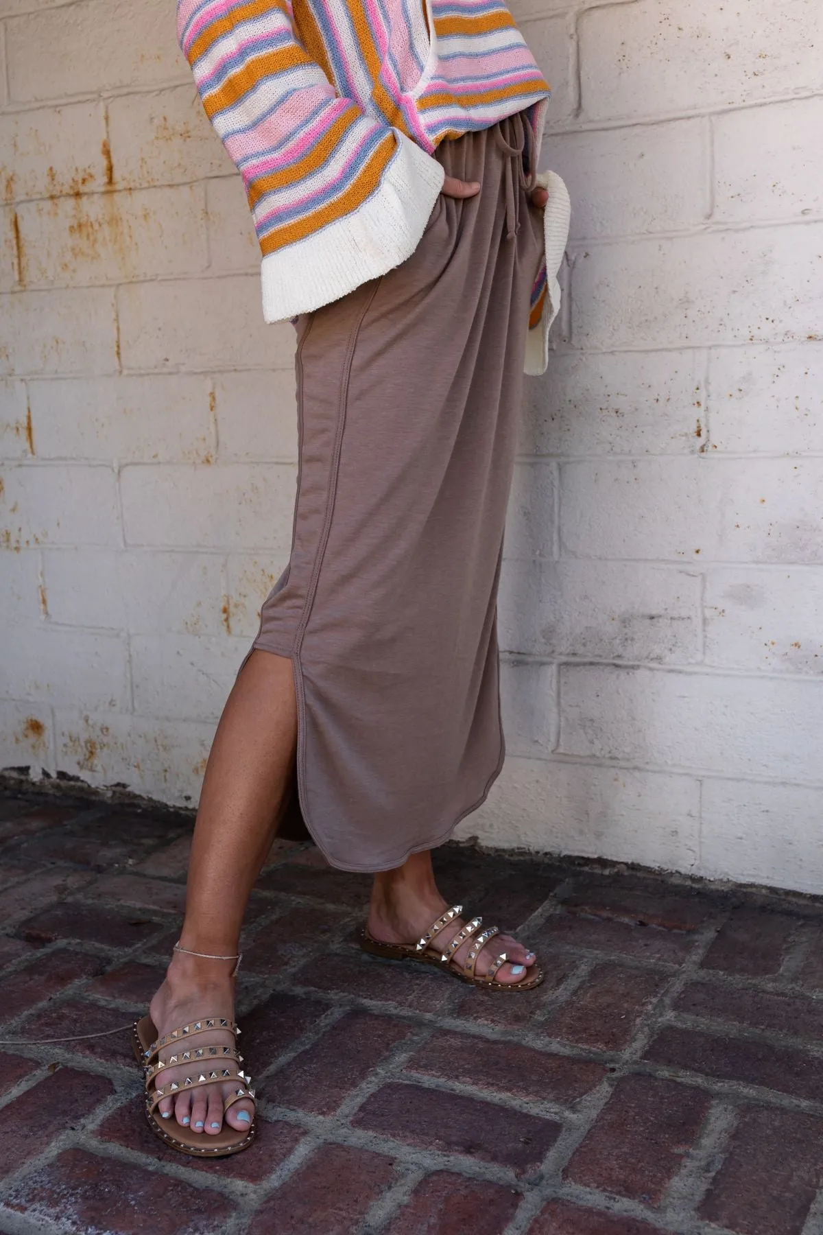 So Comfy Drawstring Maxi Skirt - Dark Taupe